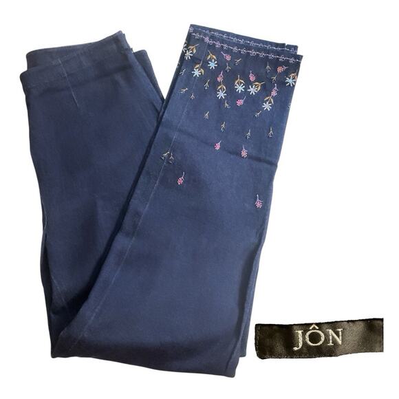 JON by TERI JON Embroidered Dark Blue Wash Jean Size 8 Ankle Pant Stretch-RARE - Picture 3 of 9